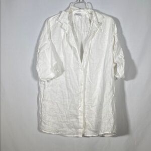 LANEWAY THE LABEL WOMENS WHITE BUTTON DOWN SHIRT BLOUSE OVERSIZED LINEN S/M